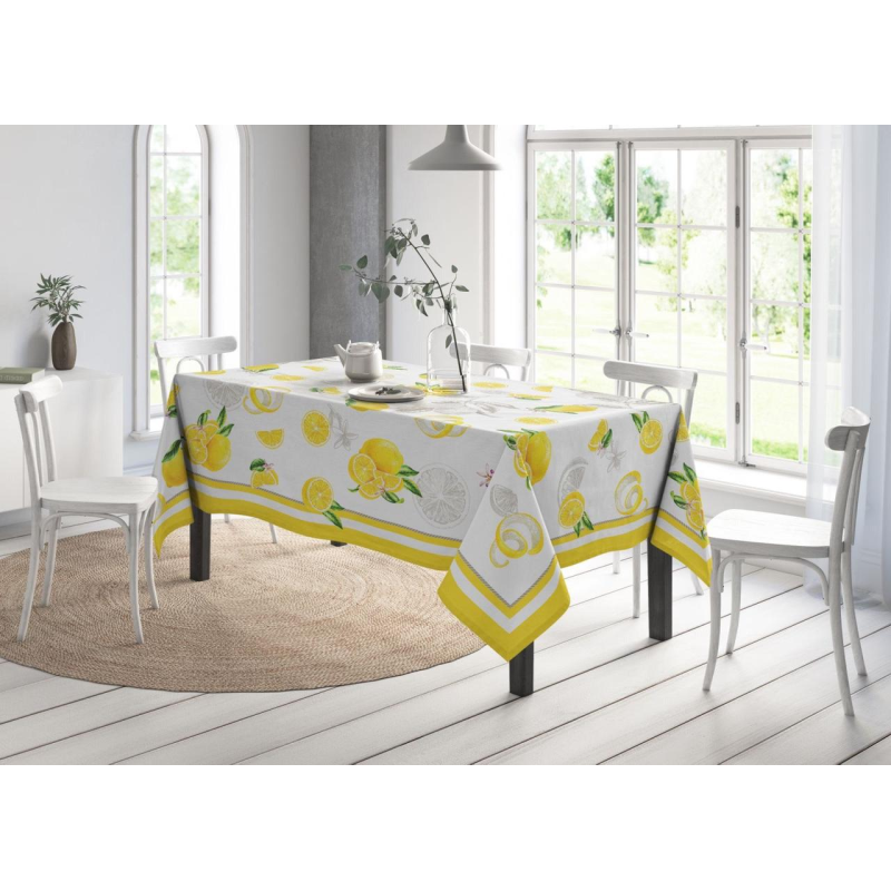 Скатертина водовідштовхувальна “Лимон із жовтою облямівкою“ 144*234 см