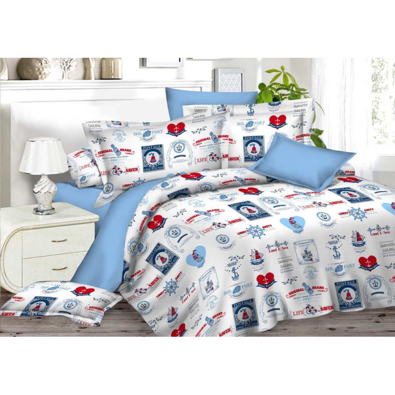 Комплект постільної білизни Тіротекс бязь “ Морський TD-34“ Сімейний Комплект постільної білизни Тіротекс бязь “ Морський TD-34“ Сімейний
